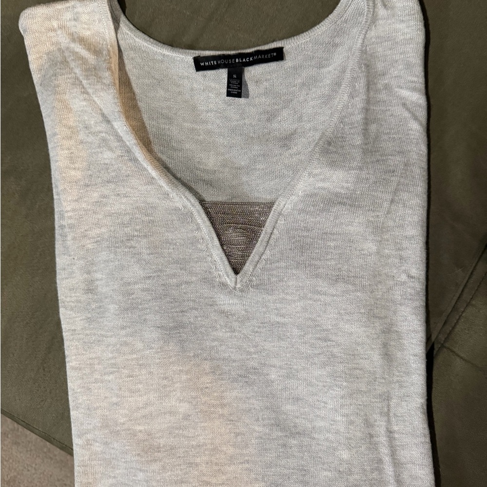 WHBM Light Gray V-Neck Sweater with ball chain accent